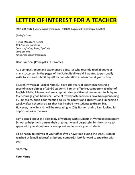 Letter of interest for teaching position. Things To Know About Letter of interest for teaching position. 